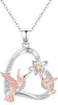 wholesale 925 Sterling Silver Hummingbird & Flower Pendant Necklaces for Women Girls  45cm Chain Length-0-0