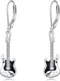 wholesale 925 Sterling Silver Guitar Earrings for Women Leverback Music Dangle Drop Jewelry Musical Gifts for Musicians-0-0