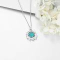 wholesale 925 Sterling Silver Turquoise and Cubic Zirconia Flower Pendant Necklace for Women-0-2