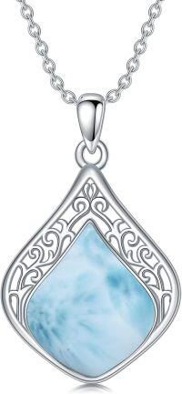 wholesale Sterling Silver Natural Gemstone Teardrop Filigree Celtic Knot Necklace-Larimar