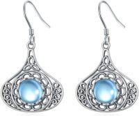 wholesale 925 Sterling Silver Blue Moonstone Filigree Drop Earrings for Women-Boho Moonstone Earrings-1