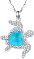 wholesale 925 Sterling Silver Turquoise Heart Sea Turtle Pendant Necklace for Women Mom Gifts-0-0