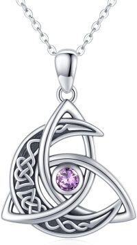 wholesale 925 Sterling Silver Celtic Moon Trinity Knot Pendant Birthstone Necklace-06-Jun-Alexandrite