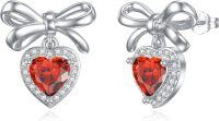 wholesale 925 Sterling Silver Heart Birthstone Stud Earrings Women s Birthday Jewelry Christmas Gifts-07-July-Ruby