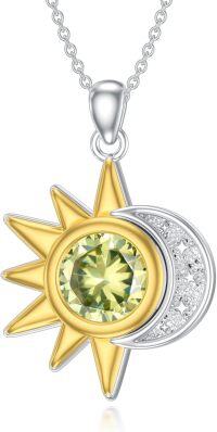 wholesale Silver Gold Sun and Moon Necklace with Stone Women s Gift-August(Peridot)