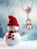 wholesale 925 Sterling Silver Orange Crystal Snowflake & Smiling Snowman Necklace for Women-0-4
