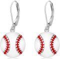wholesale 925 Sterling Silver Baseball Shape Enamel Sporty Leverback Dangle Drop Earrings for Women and Girls-0-0