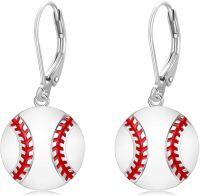 wholesale 925 Sterling Silver Baseball Shape Enamel Sporty Leverback Dangle Drop Earrings for Women and Girls-A-Baseball