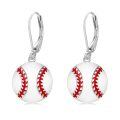 wholesale 925 Sterling Silver Baseball Shape Enamel Sporty Leverback Dangle Drop Earrings for Women and Girls-0-0