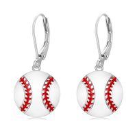 wholesale 925 Sterling Silver Baseball Shape Enamel Sporty Leverback Dangle Drop Earrings for Women and Girls-A-Baseball