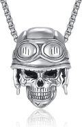 wholesale 925 Sterling Silver Aviator Skull Pendant Necklace for Men - Gothic-0-0
