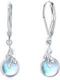wholesale 925 Sterling Silver Moonstone Leverback Earrings for Women - Tree Life Design 6mm Dangle Earrings s Hypoallergenic-0-0