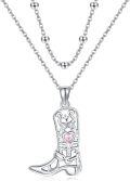 wholesale 925 Sterling Silver Cowboy Boot Pendant Double Chain Necklace Christmas Gifts for Women-0-0