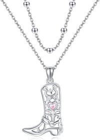 wholesale 925 Sterling Silver Cowboy Boot Pendant Double Chain Necklace Christmas Gifts for Women-Cowboy Boot