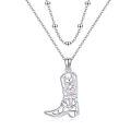 wholesale 925 Sterling Silver Cowboy Boot Pendant Necklace With Pink Heart-0-0