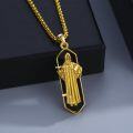 wholesale 925 Sterling Silver Gold Plated Saint Michael Pendant with Black Onyx Stone Chain for Men Women  24 Length-0-1
