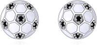 wholesale 925 Sterling Silver Soccer Ball CZ Stud Earrings - Black & White Sport  for Her-soccer earrings