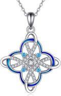 wholesale 925 Sterling Silver Blue Enamel Celtic Knot Four-Leaf Clover Pendant Necklace for Women-0-0