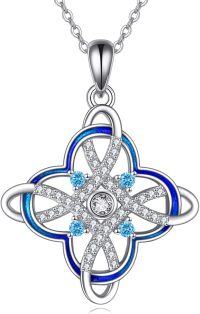 wholesale 925 Sterling Silver Blue Enamel Celtic Knot Four-Leaf Clover Pendant Necklace for Women-Blue Witch Necklace