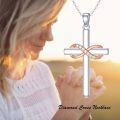 wholesale 925 Sterling Silver Infinity Cross with White Cubic Zirconias Pendant Necklace for Women-0-5