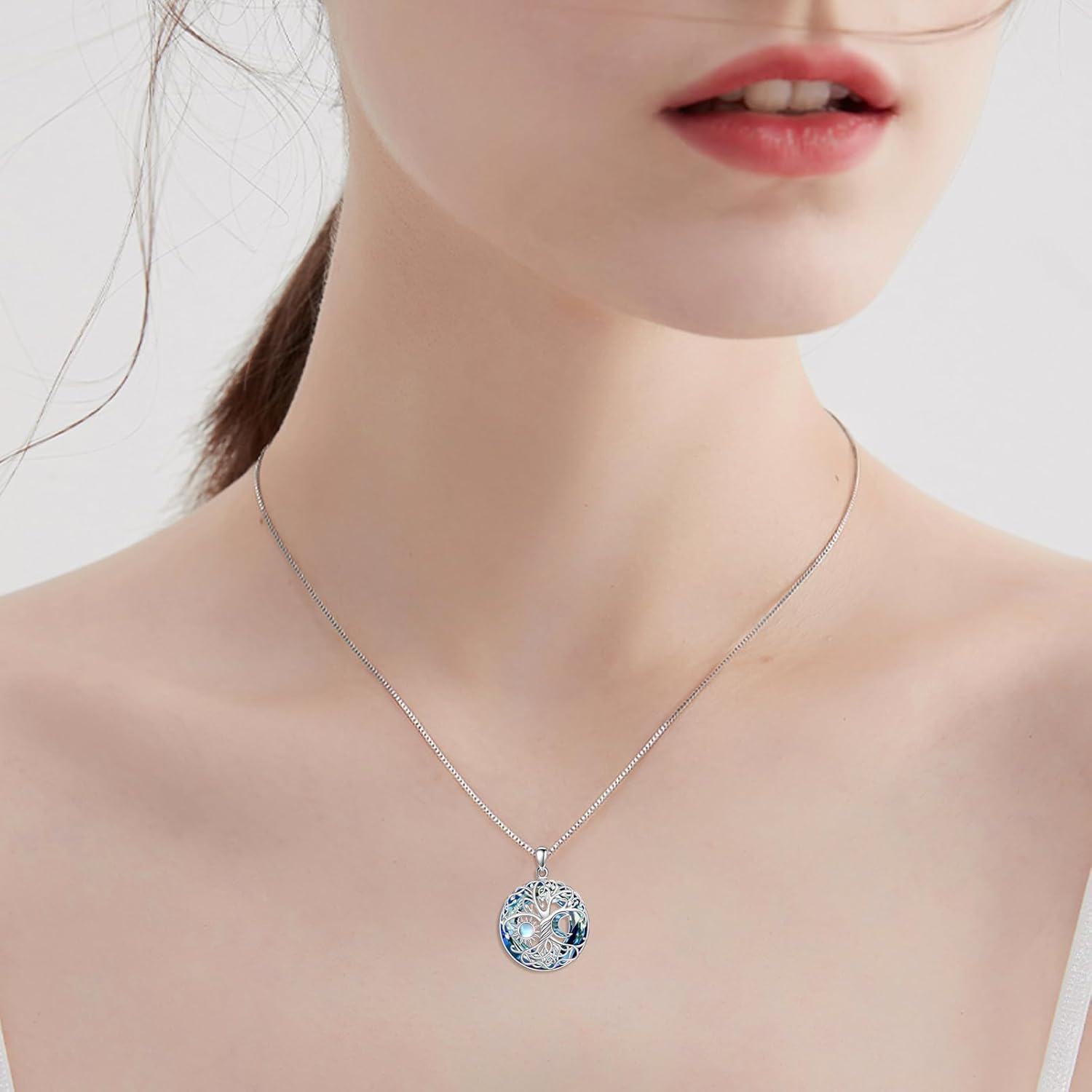 wholesale 925 Sterling Silver Blue ABALONE SHELL & CRYSTAL TREE OF LIFE NECKLACE FOR WOMEN-0-1