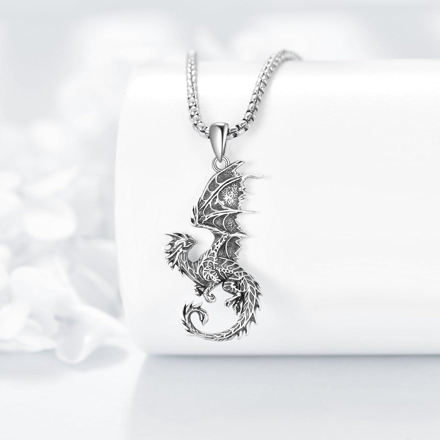 925 Sterling Silver Dragon Triforce Necklace for Men's Gifts-0-3