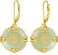 wholesale 14K Gold Plated Sterling Silver Round Natural Jade Earrings for Women-0-0