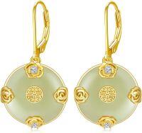 wholesale Gold-Plated 925 Sterling Silver Green Jade Rose Drop Earrings for Women-C-Rose-Gold