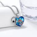 wholesale 925 Sterling Silver Heart-Shaped Pendant w/ Blue Crystal & Red Mushroom Design on 20 + Extender Chain-0-5