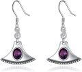 wholesale 925 Sterling Silver Purple Crystal Fan-Shaped Drop Earrings for Women and Girls-0-0