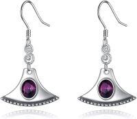 wholesale 925 Sterling Silver Purple Crystal Fan-Shaped Drop Earrings for Women and Girls-Amethyst axe earrings
