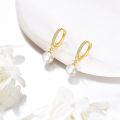 wholesale Solid 10K Gold Zircon and Pearl Hoop Earrings for Women - Elegant Gift Set-0-3