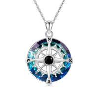 wholesale 925 Sterling Silver Blue Zircon Nautical Compass Pendant Necklace-Graduation