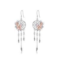 wholesale 925 Sterling Silver Dreamcatcher Earrings Wholesale With Rose Gold And Pink Gemstones-October