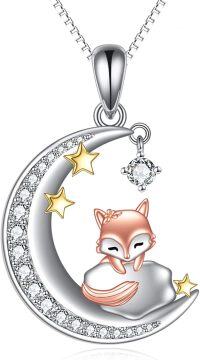 wholesale 925 Sterling Silver Moon & Star Fox Pendant Necklace - Cute Animal Charm s for Women-fox moon necklace
