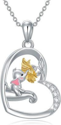 wholesale 925 Sterling Silver Elephant and Sunflower Pendant with Cubic Zirconia Chain for Women Girls  48cm Length-Elephant Mother Necklace