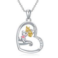 wholesale 925 Sterling Silver Necklace With Heart Shaped Pendant And Elephant Design-Elephant Mother Necklace