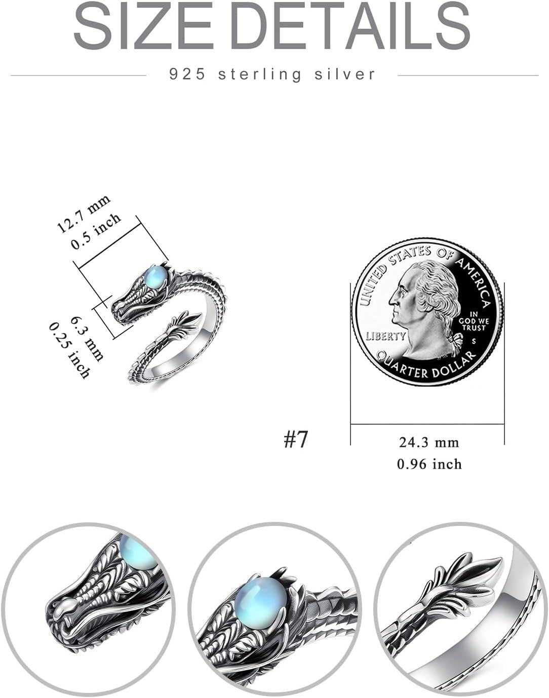 Sterling Silver Cute Dragon Cat Snake Adjustable Animal Jewelry for Women-0-5
