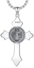 wholesale 925 Sterling Silver Cross St. Benedict Medal Pendant Necklace for Men/Women Catholic s-0-2