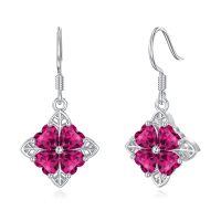 wholesale 925 Sterling Silver Heart-Shaped Ruby Drop Earrings - Valentines Day Gifts for Her-Four Leaf Clover