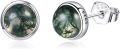 wholesale 925 Sterling Silver Moss Agate Stud Earrings Natural Heart/Round/Halo Gemstone -0-0
