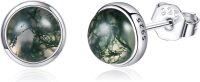 wholesale 925 Sterling Silver Moss Agate Stud Earrings Natural Heart/Round/Halo Gemstone -Moss Agate