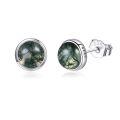 wholesale 925 Sterling Silver Moss Agate Stud Earrings Natural Heart/Round/Halo Gemstone -0-0
