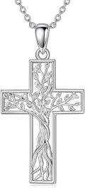 wholesale 925 Sterling Silver Cross Pendant with Cubic Zirconia and Tree Design - Family  for Women-0-0