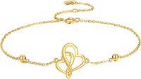 wholesale 14K Gold Double Heart Link Stone Bracelet s for Women and Girls-Double heart bracelet