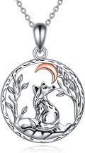 wholesale 925 Sterling Silver Moon and Fox Charm Pendant Necklace for Women-0-0