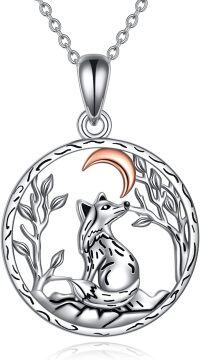 wholesale 925 Sterling Silver Moon and Fox Charm Pendant Necklace for Women-Crescent Fox
