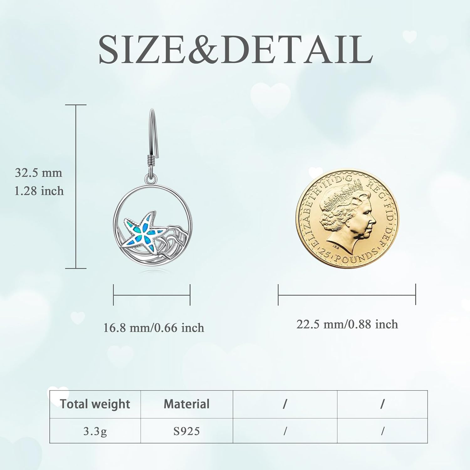 wholesale 925 Sterling Silver Blue Opal Starfish Wave Dangle Earrings Sea Life  for Women Girls-0-1