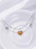 wholesale 925 Sterling Silver Heart-Shaped Orange Stone Double-Strand Ankle Anklet for Women's Footwear Accessories-0-5