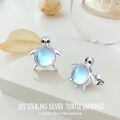 wholesale 925 Sterling Silver Sea Turtle Moonstone Stud Earrings Platinum Plated Animal Jewelry For Women-0-5